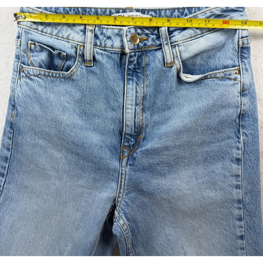 Zara Womens Light Wash Split Hem Flare Jeans Distressed Size 4 26 - Picture 6 of 8